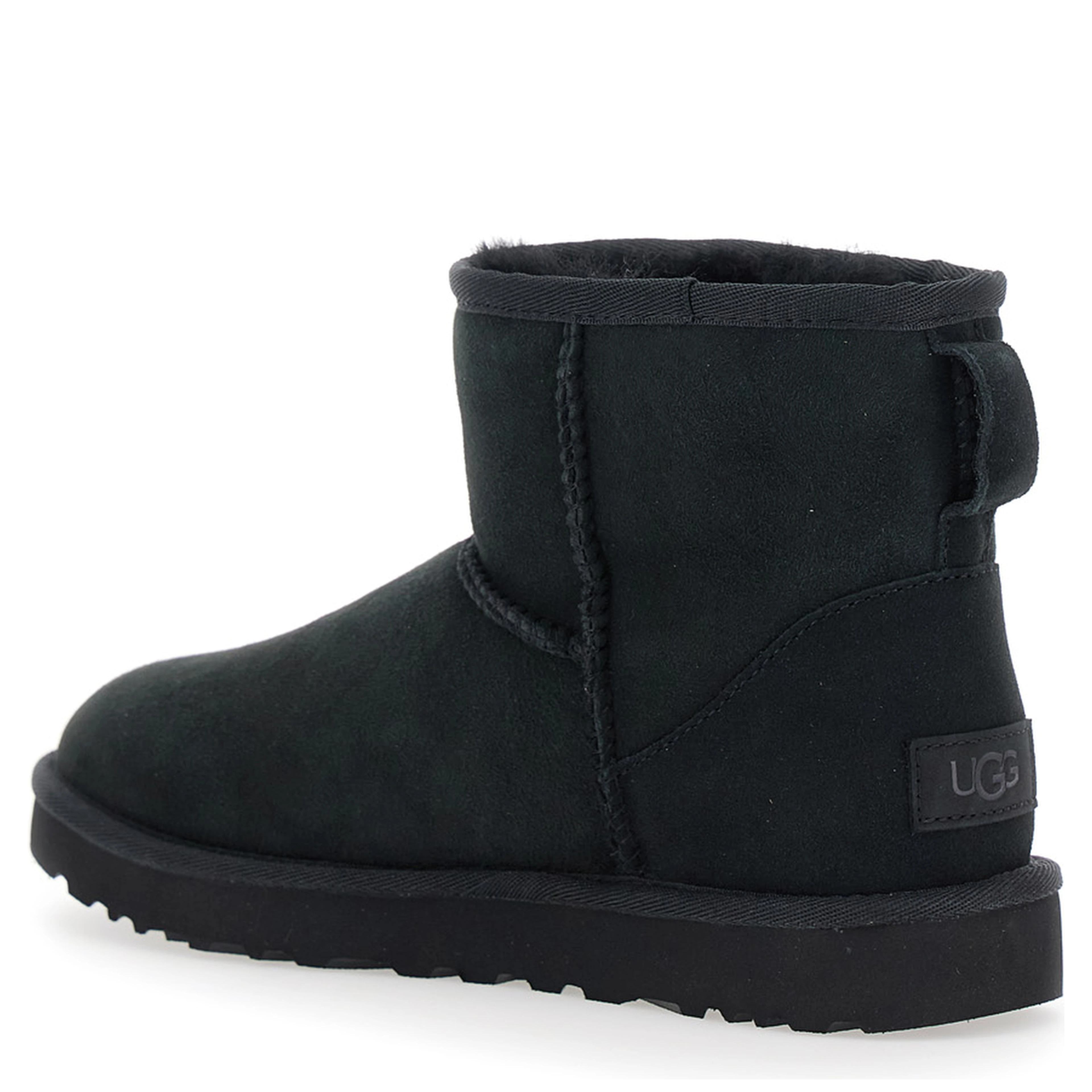 Boots Classic Mini with Logo Patch on the Back in Black Suede for Women