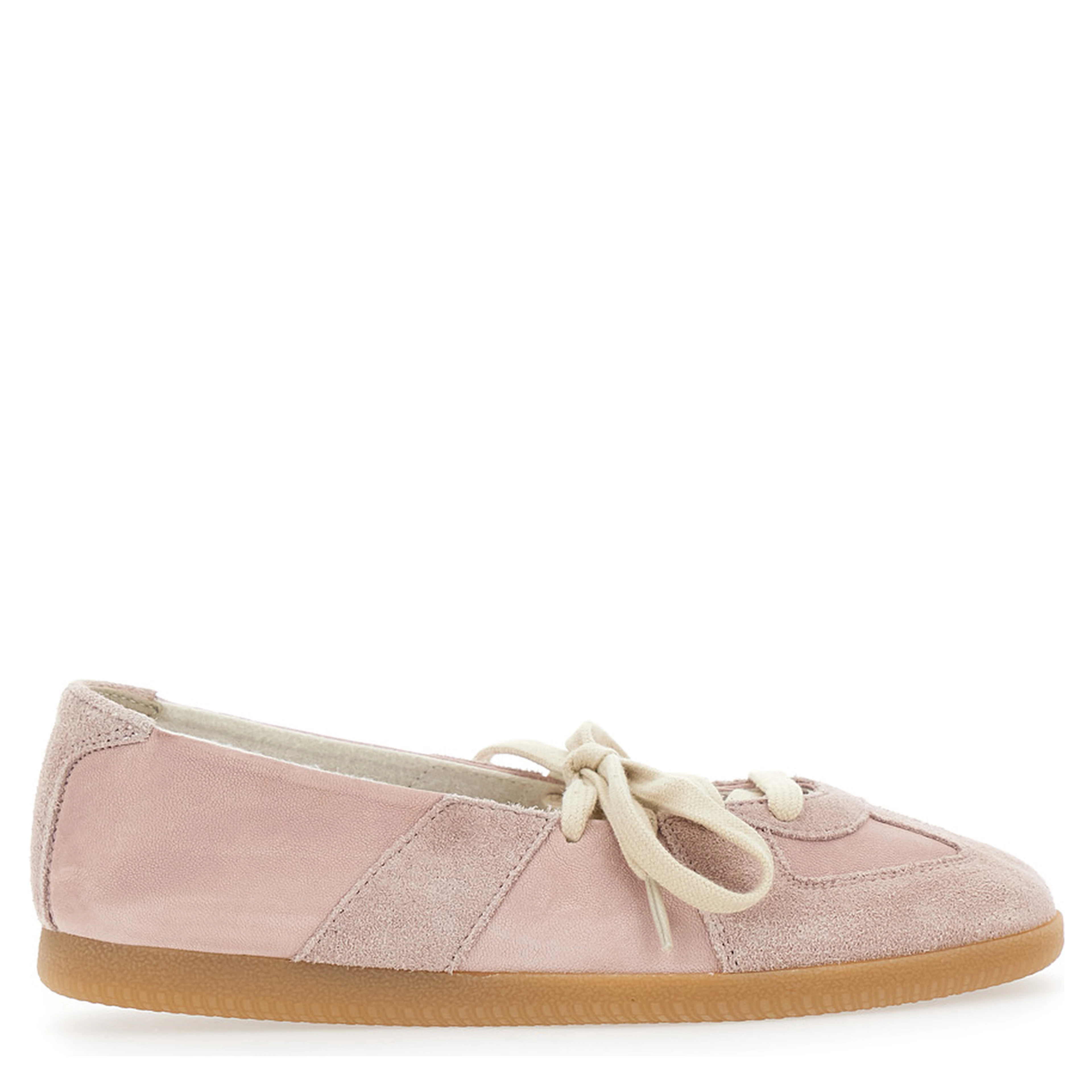 Pink Low Top Sneakers with Laces on the Front in Leather and Suede for Women
