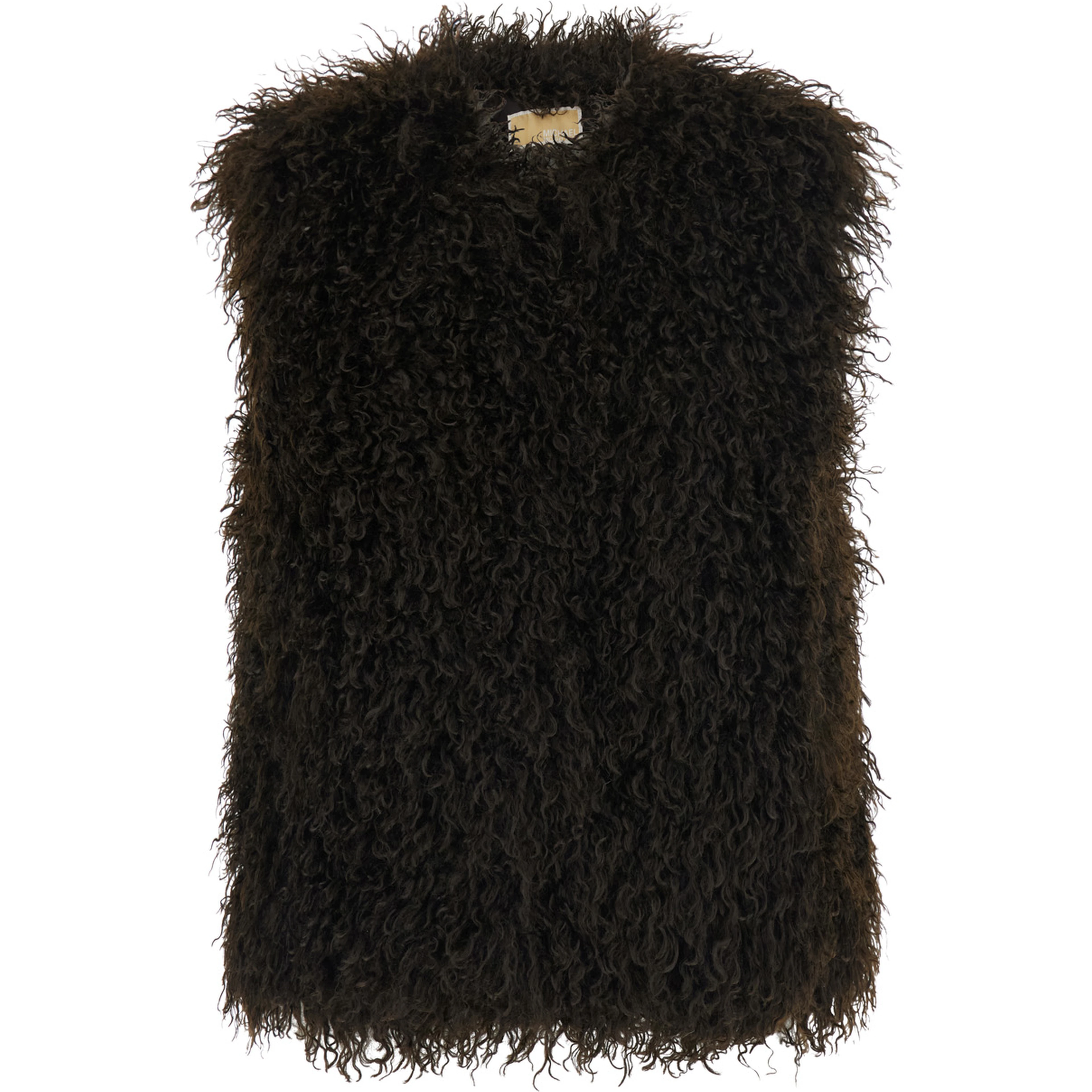 Brown Sleeveless crew-neck vest with hidden front closure in faux fur for women