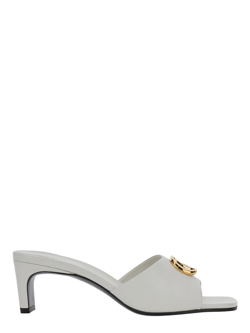 white Sandals with GG logo plaque on the front in leather for women