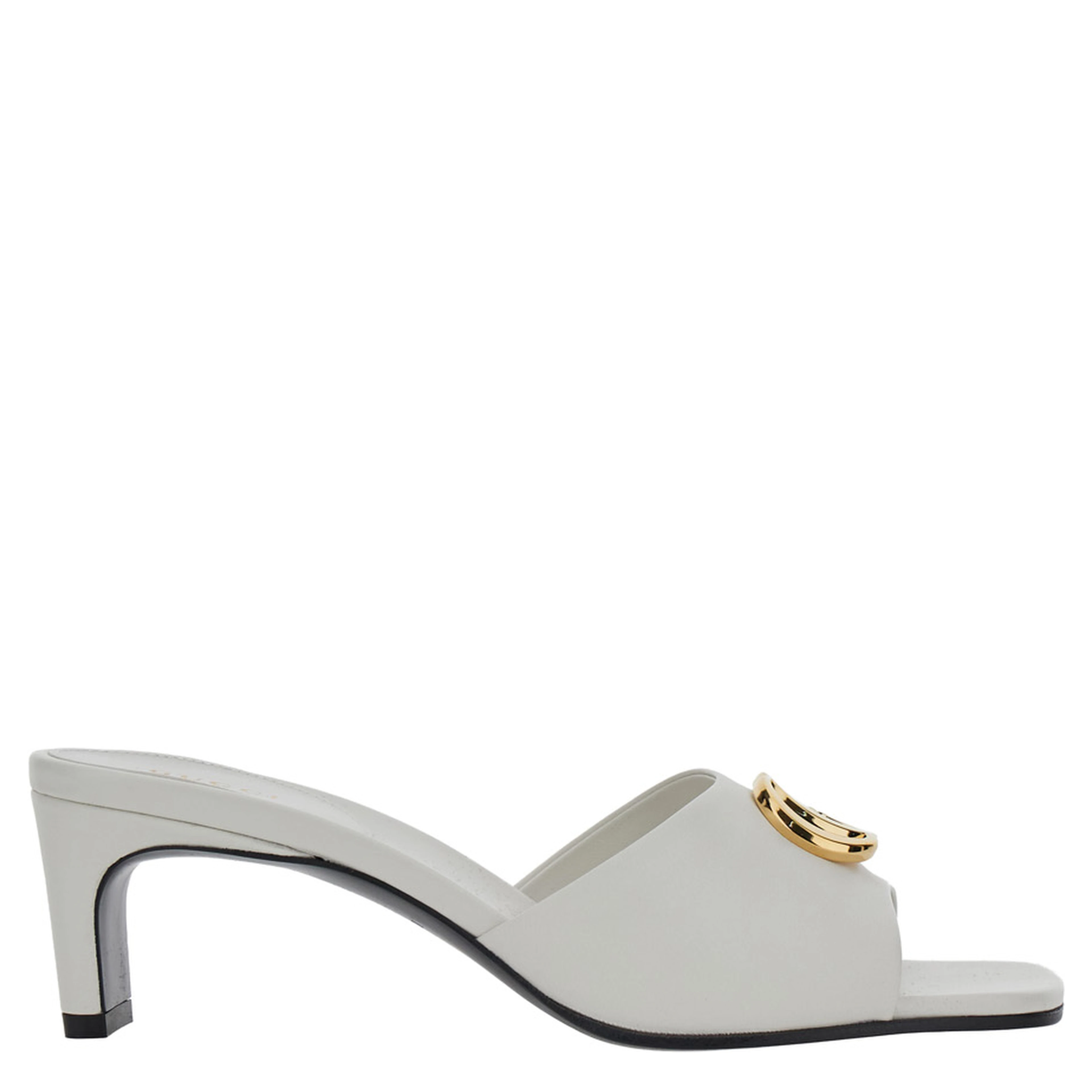 white Sandals with GG logo plaque on the front in leather for women