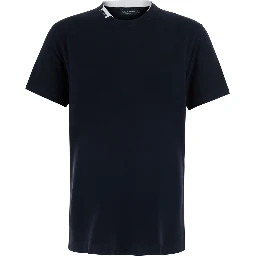 Blue Crew neck T-shirt with logo patch on the neck in cotton for men