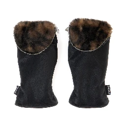 Black Gloves with Zip Closure and Eco-Fur Lining in Tech Fabric for Women