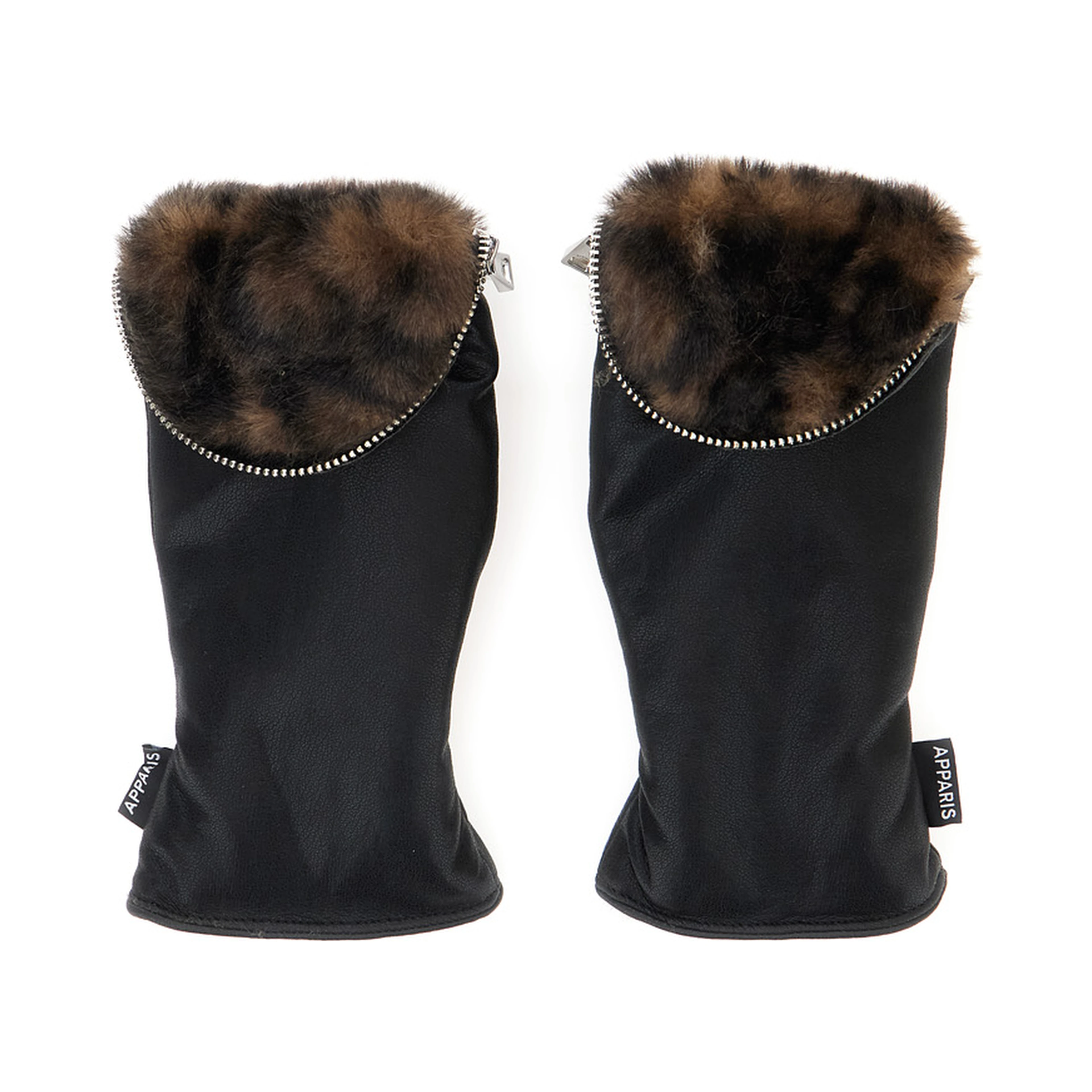 Black Gloves with Zip Closure and Eco-Fur Lining in Tech Fabric for Women