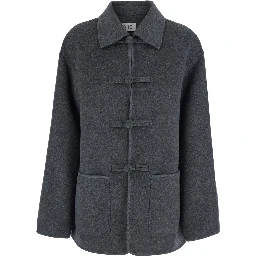 Gray Jacket with classic collar and button closure on the front in wool and cashmere for women