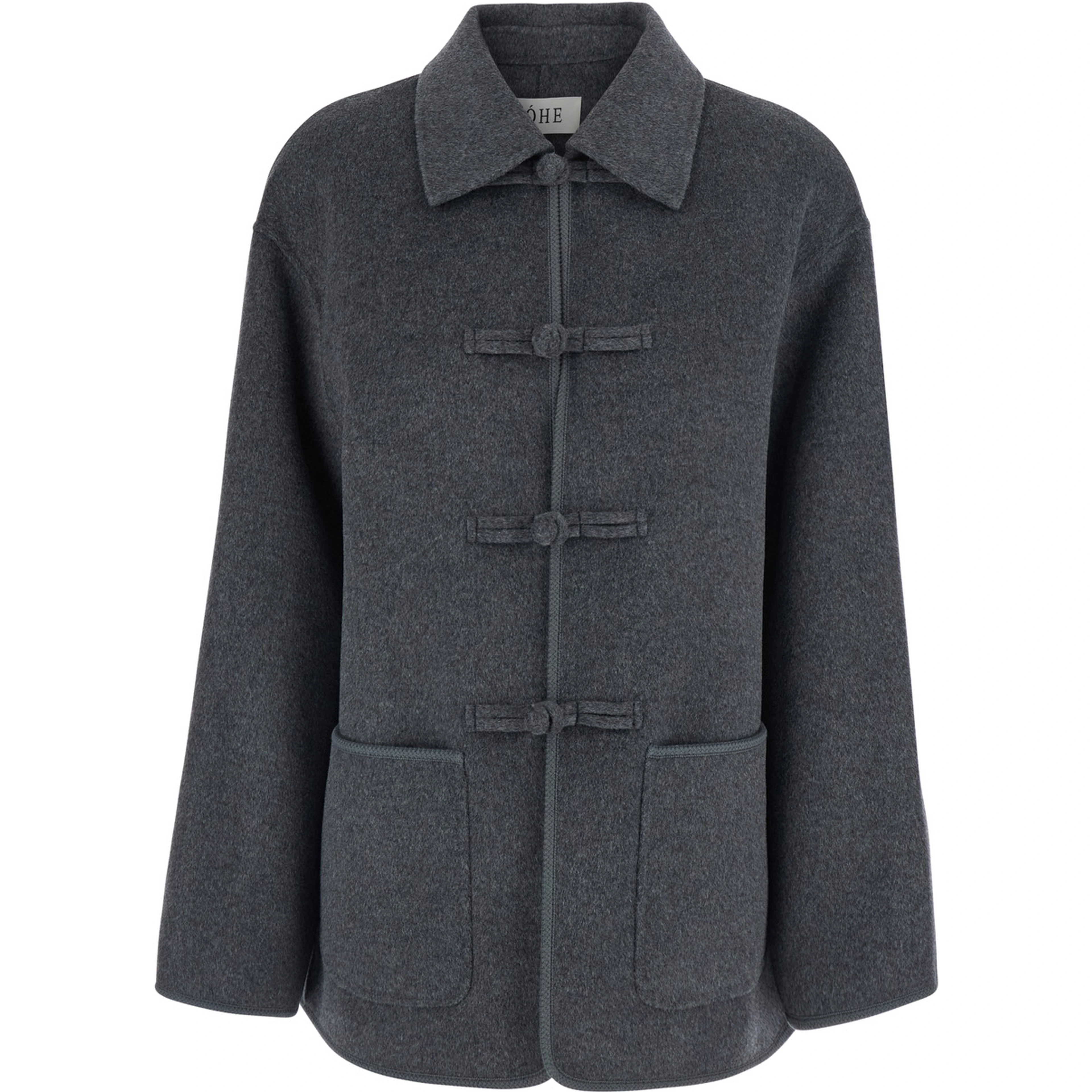 Gray Jacket with classic collar and button closure on the front in wool and cashmere for women