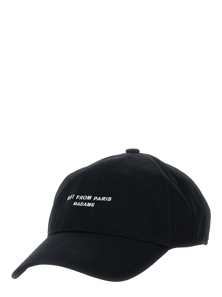 Black Baseball Cap with slogan print on the front in cotton for men