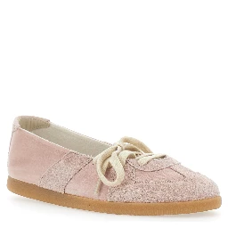Pink Low Top Sneakers with Laces on the Front in Leather and Suede for Women