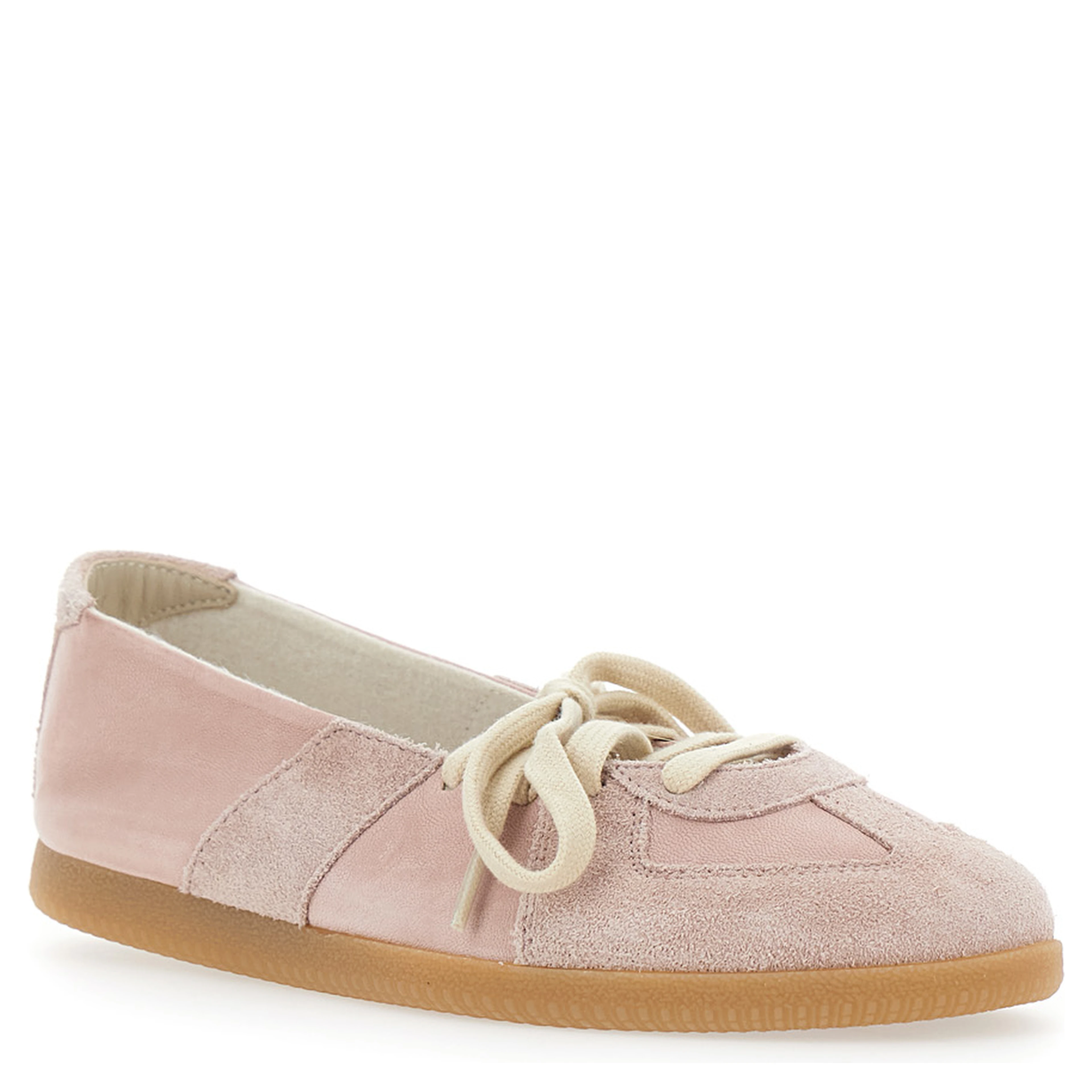 Pink Low Top Sneakers with Laces on the Front in Leather and Suede for Women