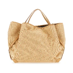Chloe Clover Beige Tote Bag with Logo Lettering on the Front and Adjustable Chain Strap in Fabric for Women