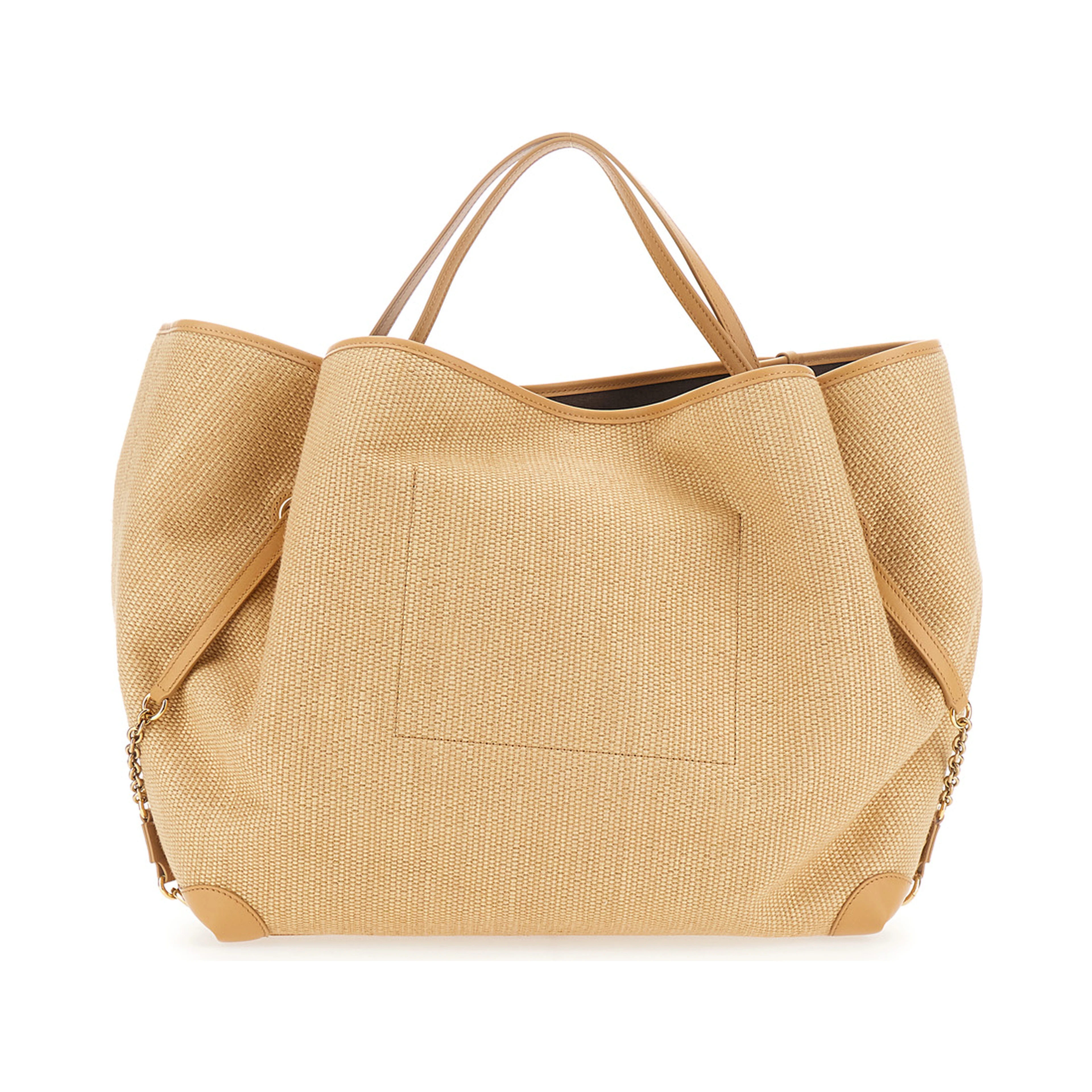 Chloe Clover Beige Tote Bag with Logo Lettering on the Front and Adjustable Chain Strap in Fabric for Women