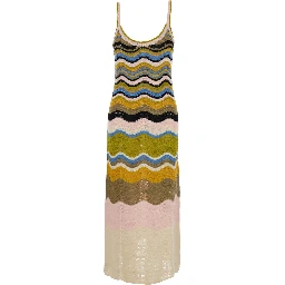 Multicolor Long sleeveless dress with fixed straps and Chevron motif in cotton for women
