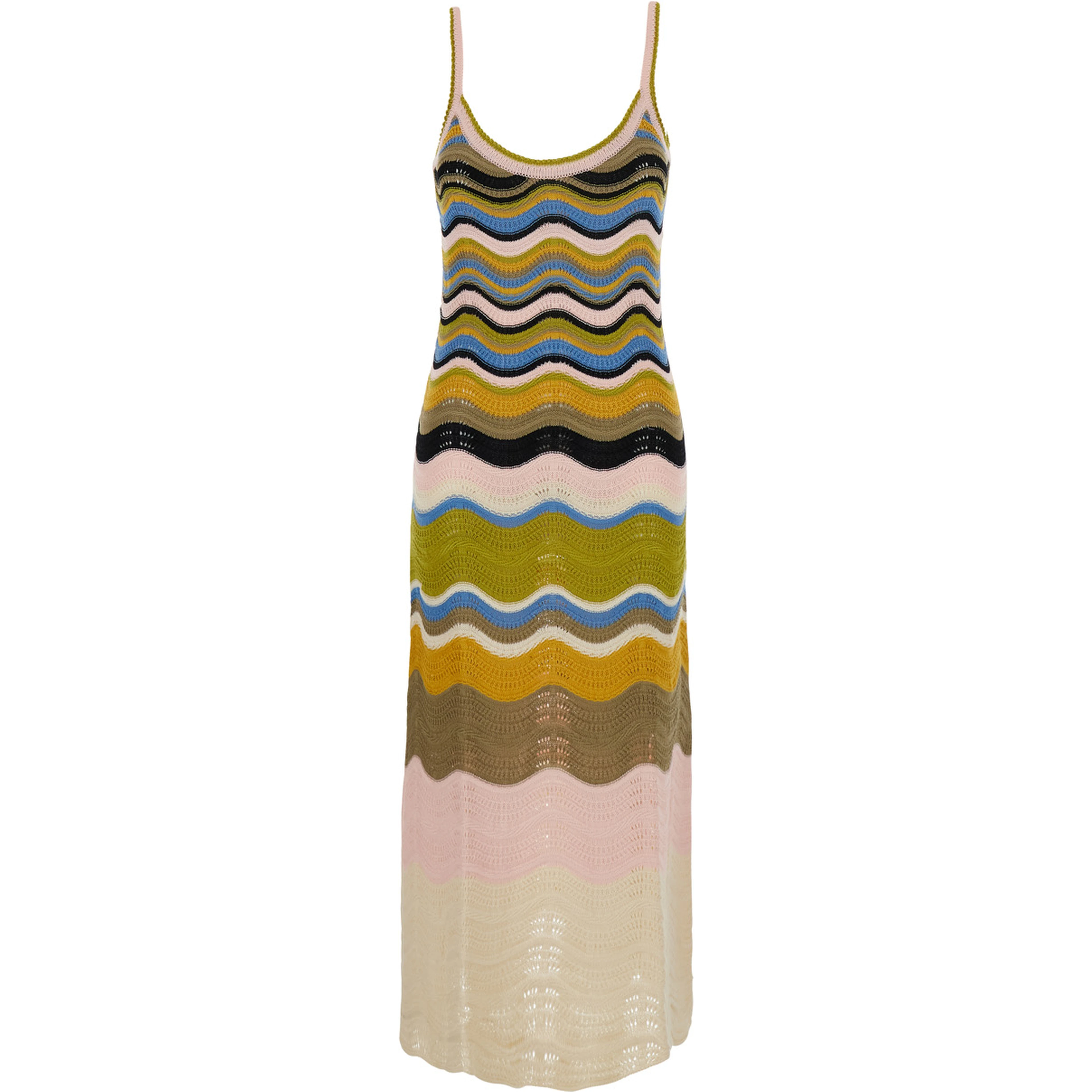 Multicolor Long sleeveless dress with fixed straps and Chevron motif in cotton for women