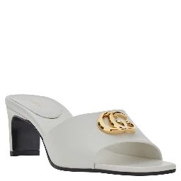 white Sandals with GG logo plaque on the front in leather for women