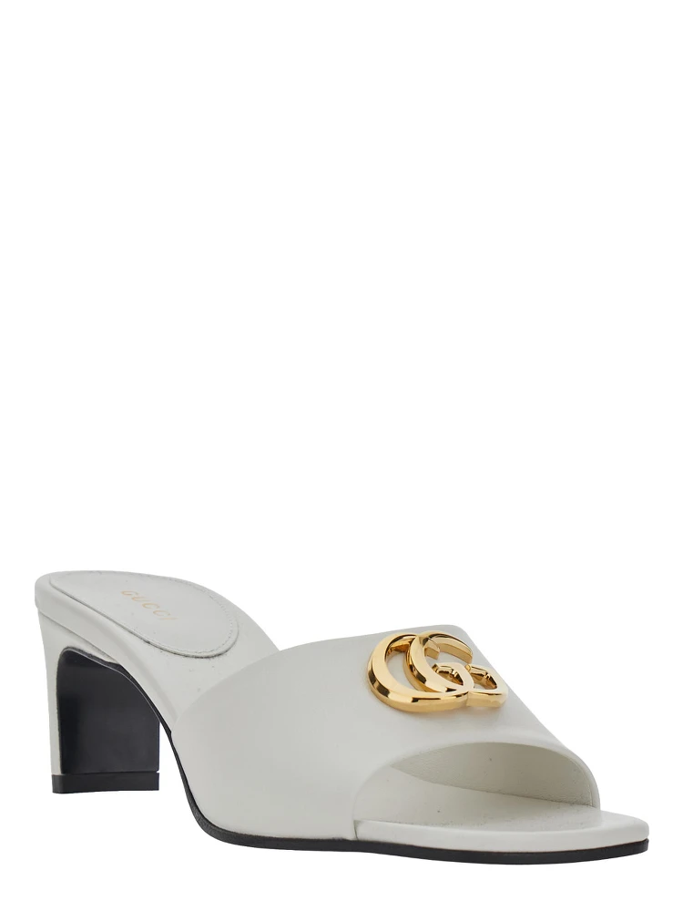white Sandals with GG logo plaque on the front in leather for women alternative