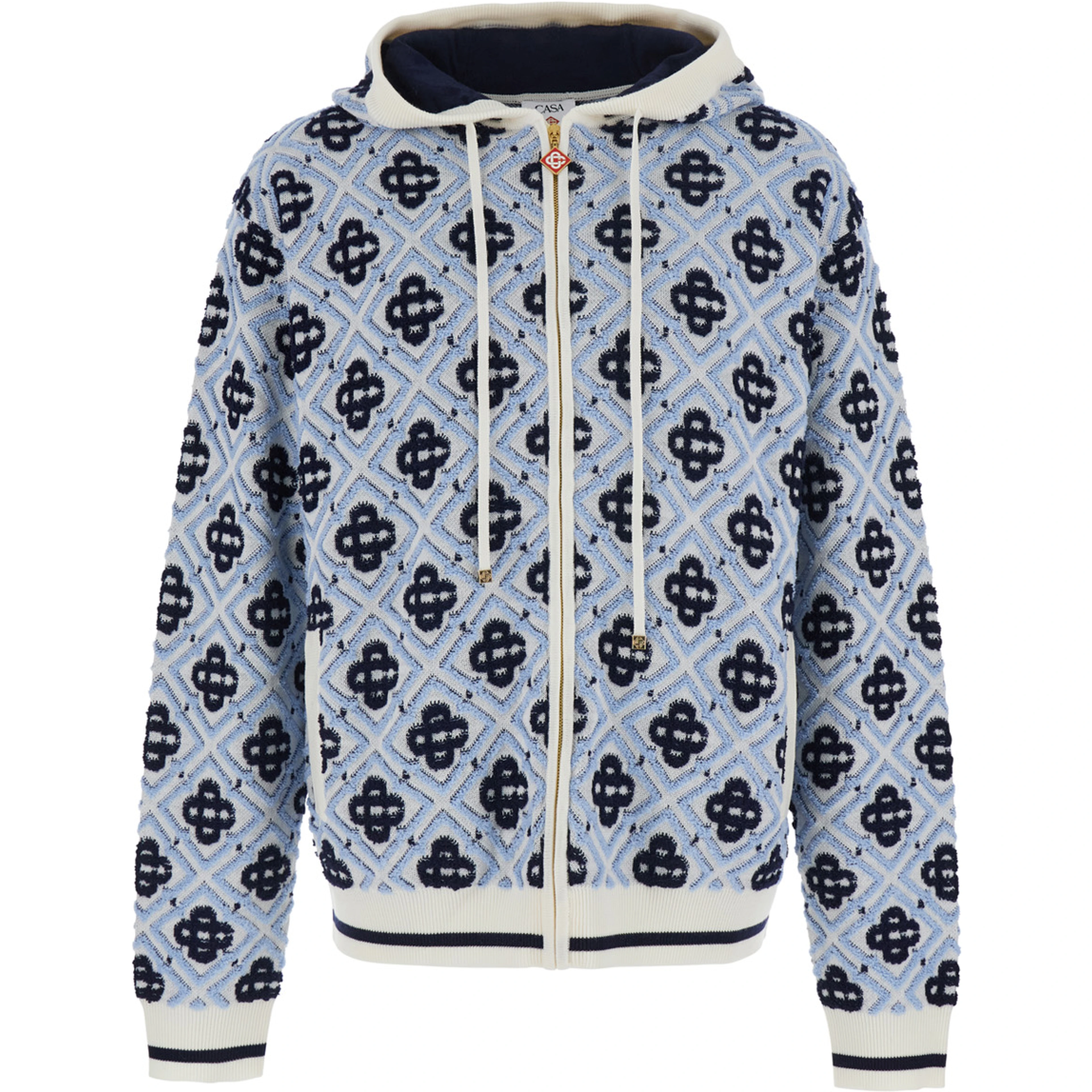 Light blue Hooded sweatshirt with drawstring and all-over logo motif in wool Man