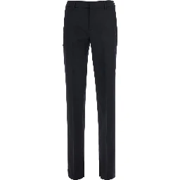 London Black Pants with hidden front closure in blend wool for women