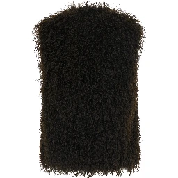 Brown Sleeveless crew-neck vest with hidden front closure in faux fur for women
