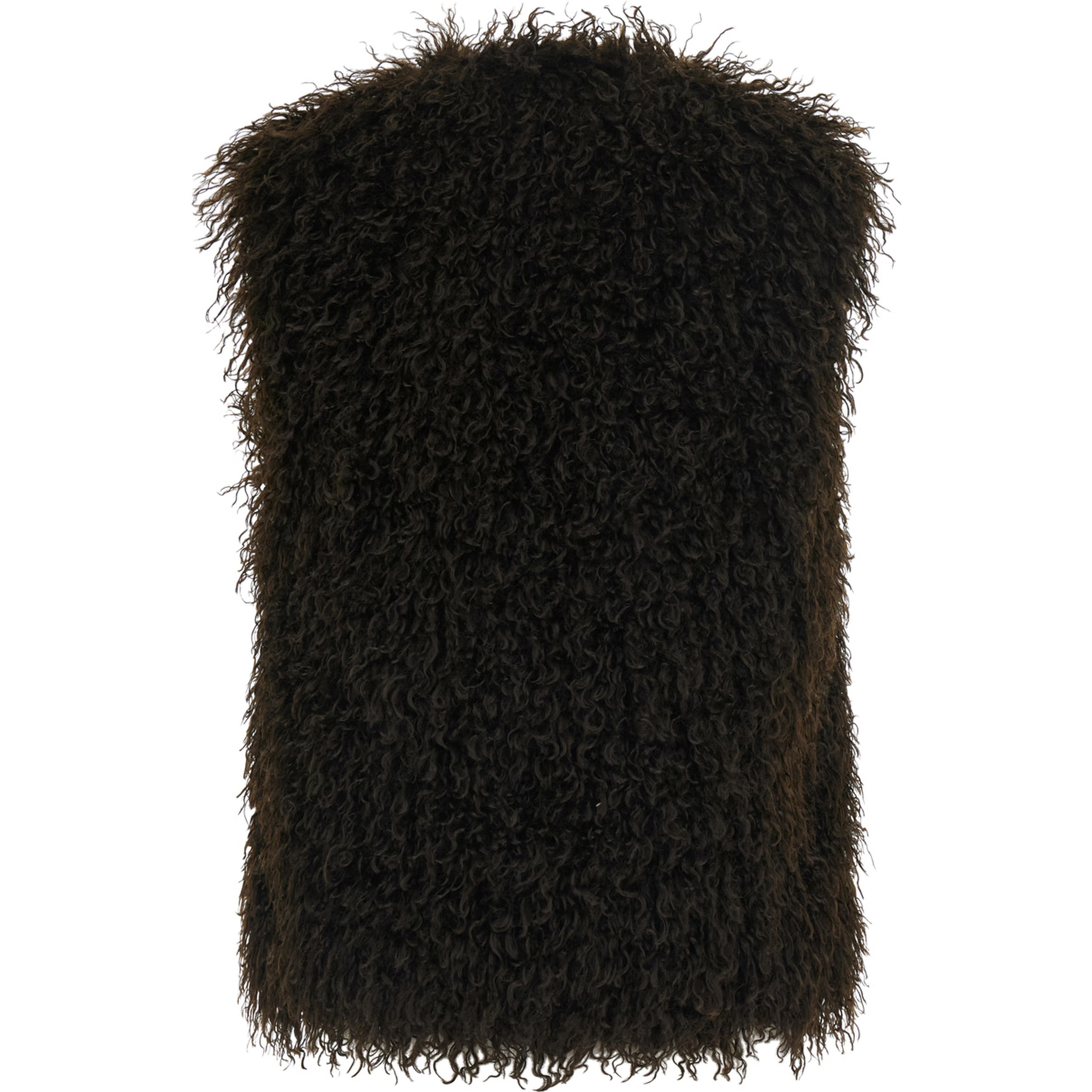 Brown Sleeveless crew-neck vest with hidden front closure in faux fur for women