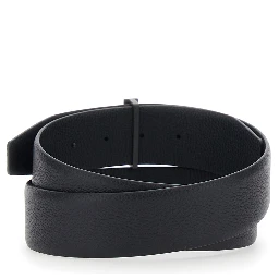 Icon T black Belt with T-shaped buckle in grained leather for men