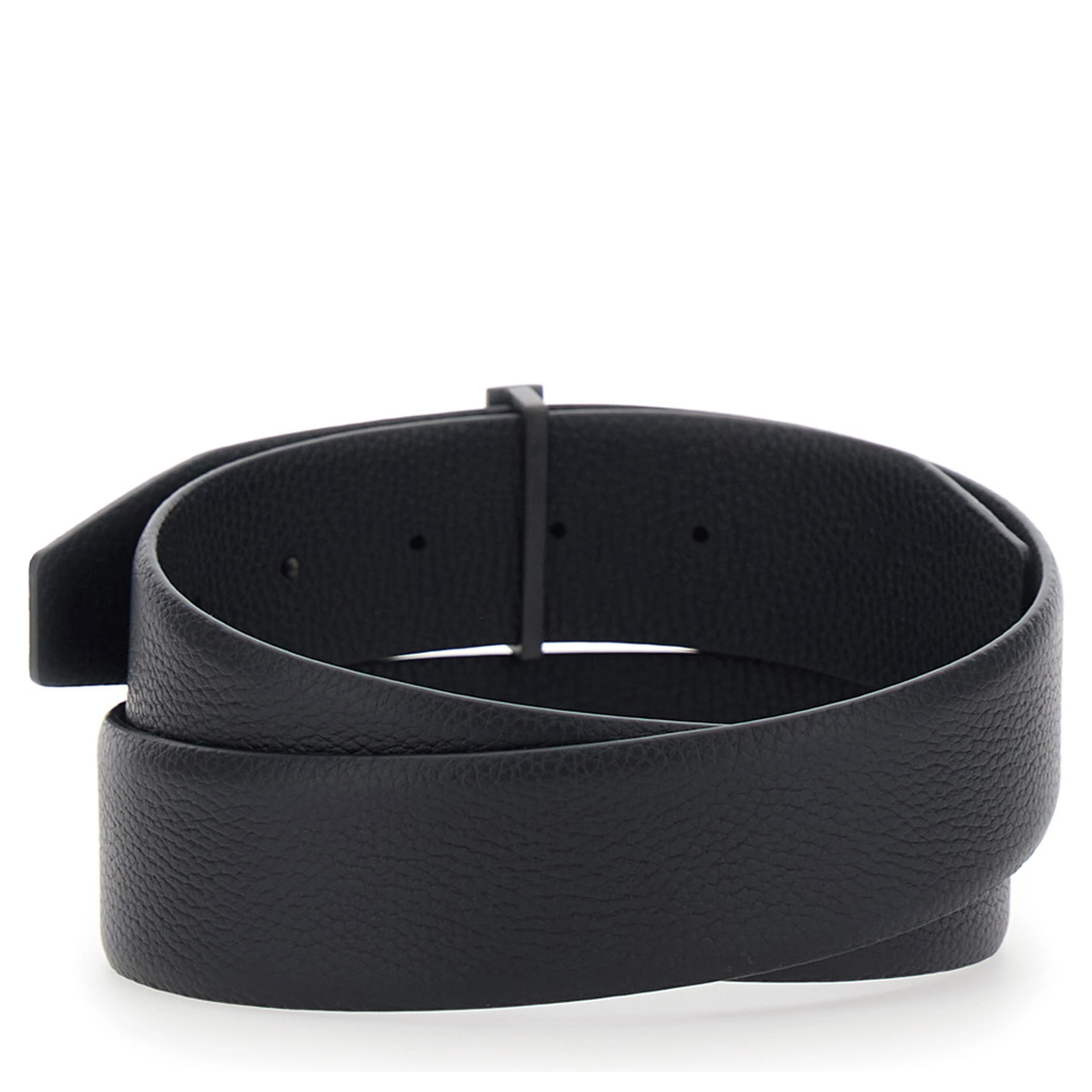 Icon T black Belt with T-shaped buckle in grained leather for men
