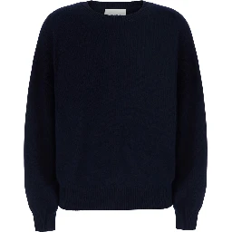 Veira Blue Sweater with Dropped shoulders and ribbed finishes in cashmere for women