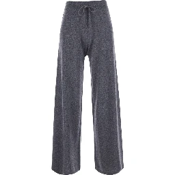 Sofi grey Trousers with elasticated waist and wide leg in cashmere for women
