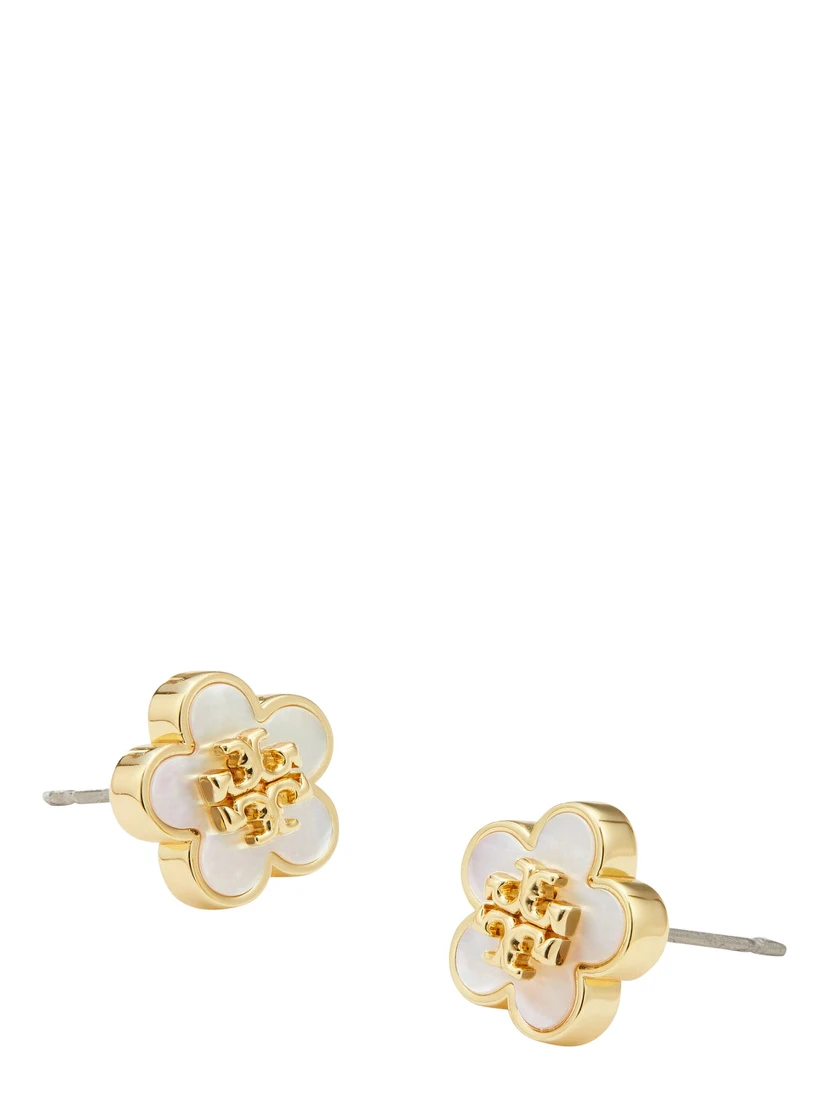 Forget Me Not Gold-Colored Earrings with Mother of Pearl and Floral Silhouette in Brass Blend for Women