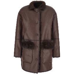 brown fur coat with high collar and reversible design in Faux fur for women