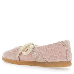 Pink Low Top Sneakers with Laces on the Front in Leather and Suede for Women
