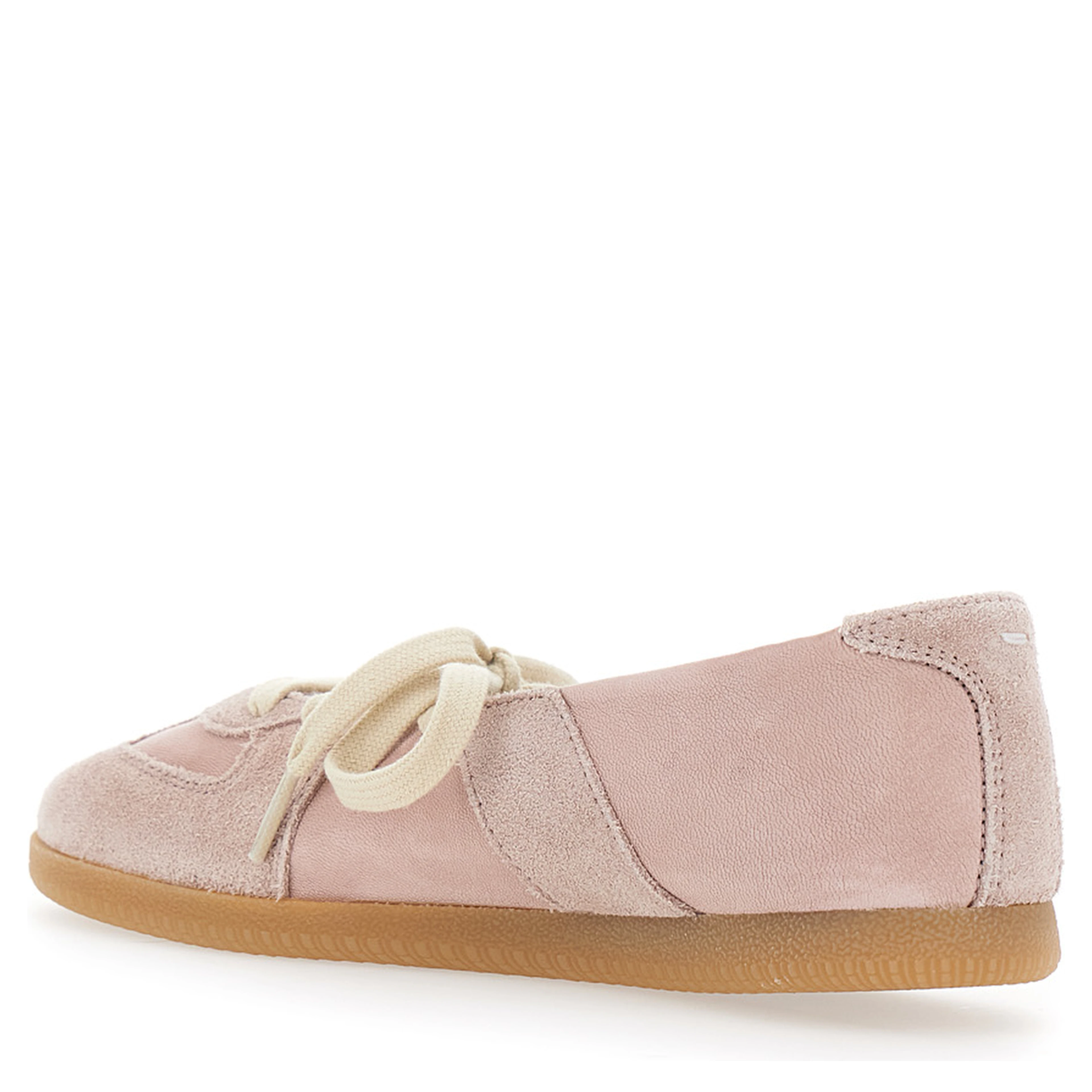 Pink Low Top Sneakers with Laces on the Front in Leather and Suede for Women