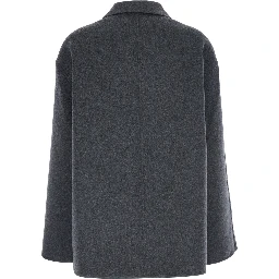 Gray Jacket with classic collar and button closure on the front in wool and cashmere for women