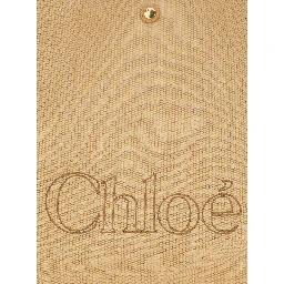 Chloe Clover Beige Tote Bag with Logo Lettering on the Front and Adjustable Chain Strap in Fabric for Women