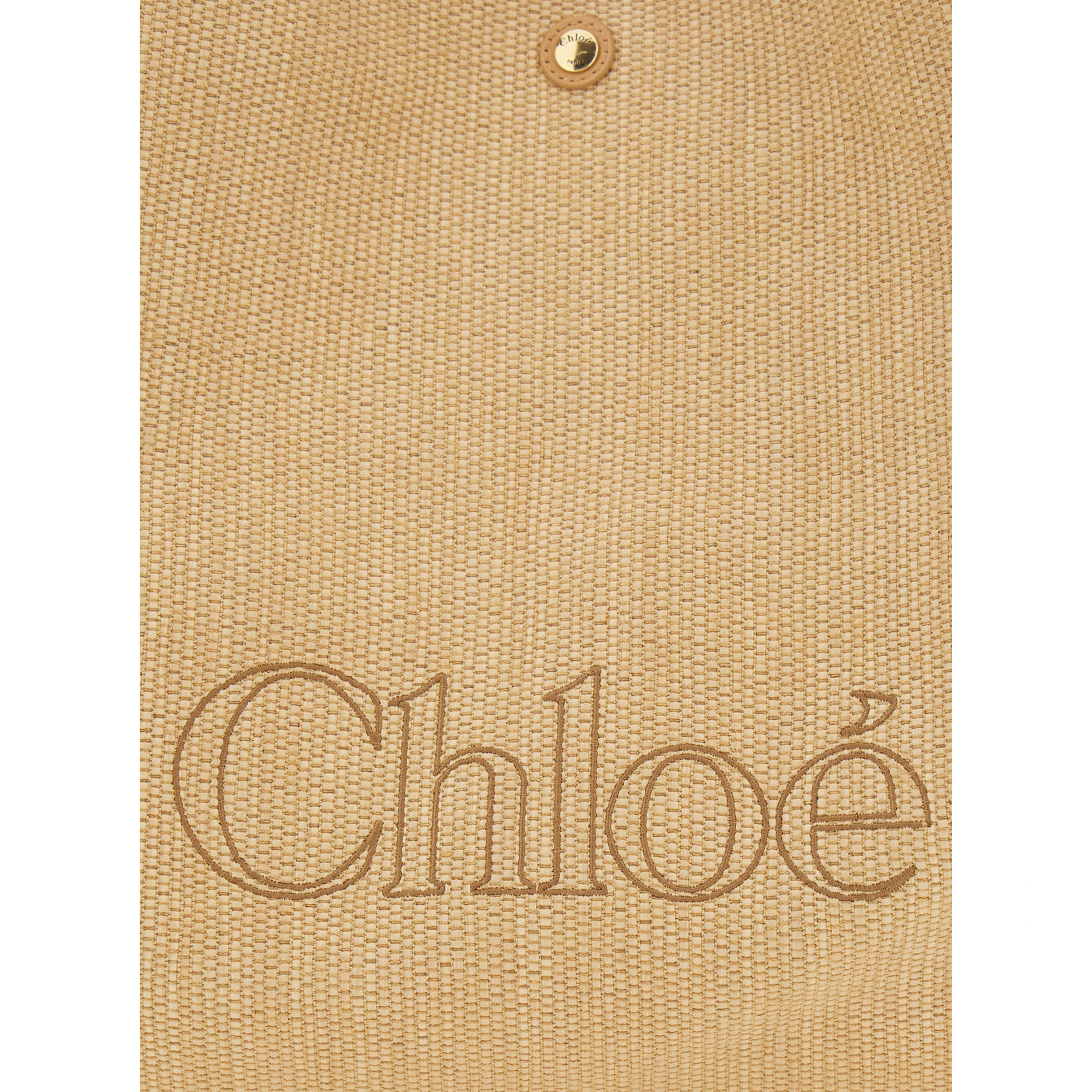 Chloe Clover Beige Tote Bag with Logo Lettering on the Front and Adjustable Chain Strap in Fabric for Women