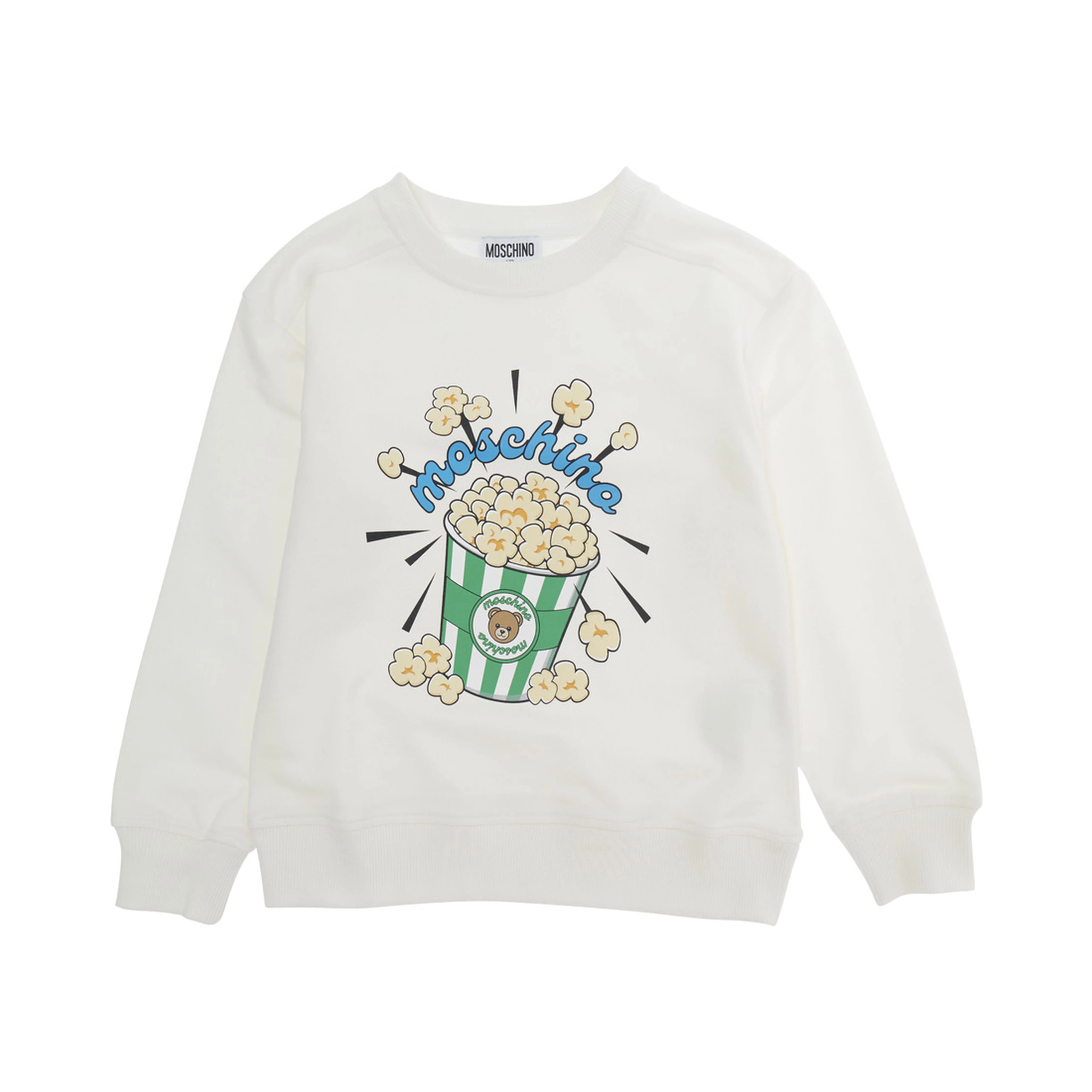 White Crewneck Sweatshirt with Maxi Print on the Front in Cotton Boy
