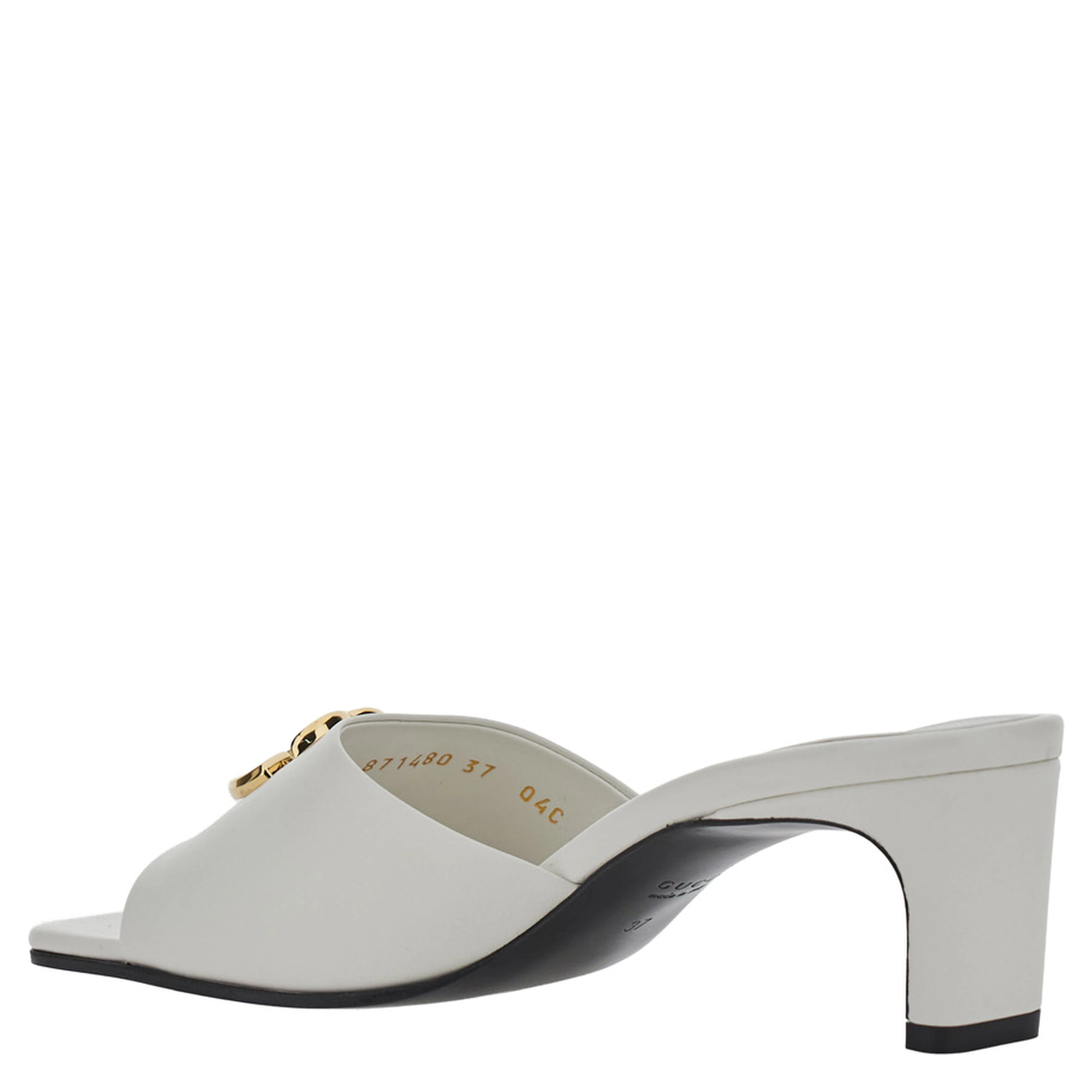 white Sandals with GG logo plaque on the front in leather for women
