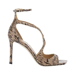 Azia beige Heels with all-over snake print in leather for women