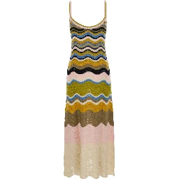 Multicolor Long sleeveless dress with fixed straps and Chevron motif in cotton for women