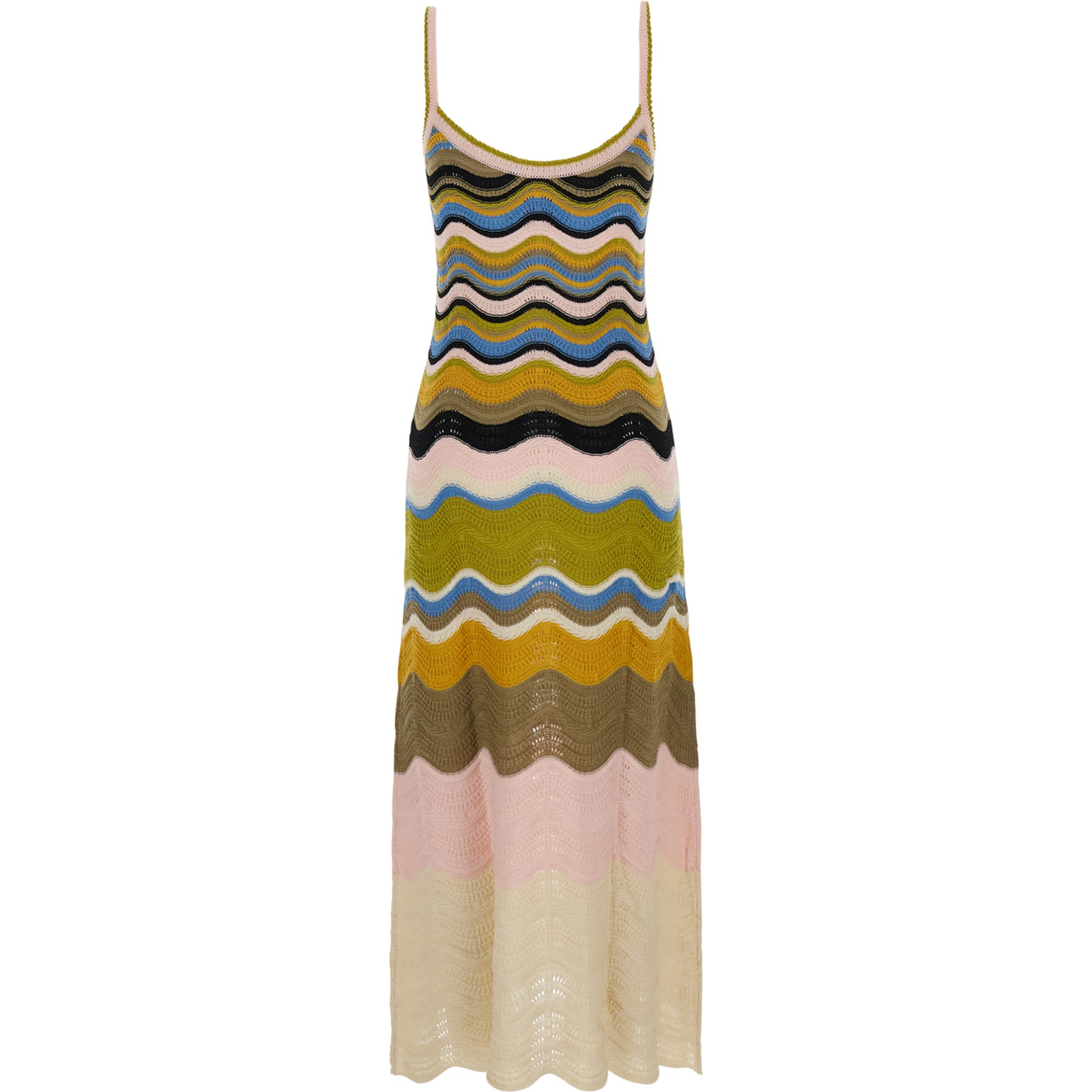 Multicolor Long sleeveless dress with fixed straps and Chevron motif in cotton for women