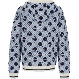 Light blue Hooded sweatshirt with drawstring and all-over logo motif in wool Man