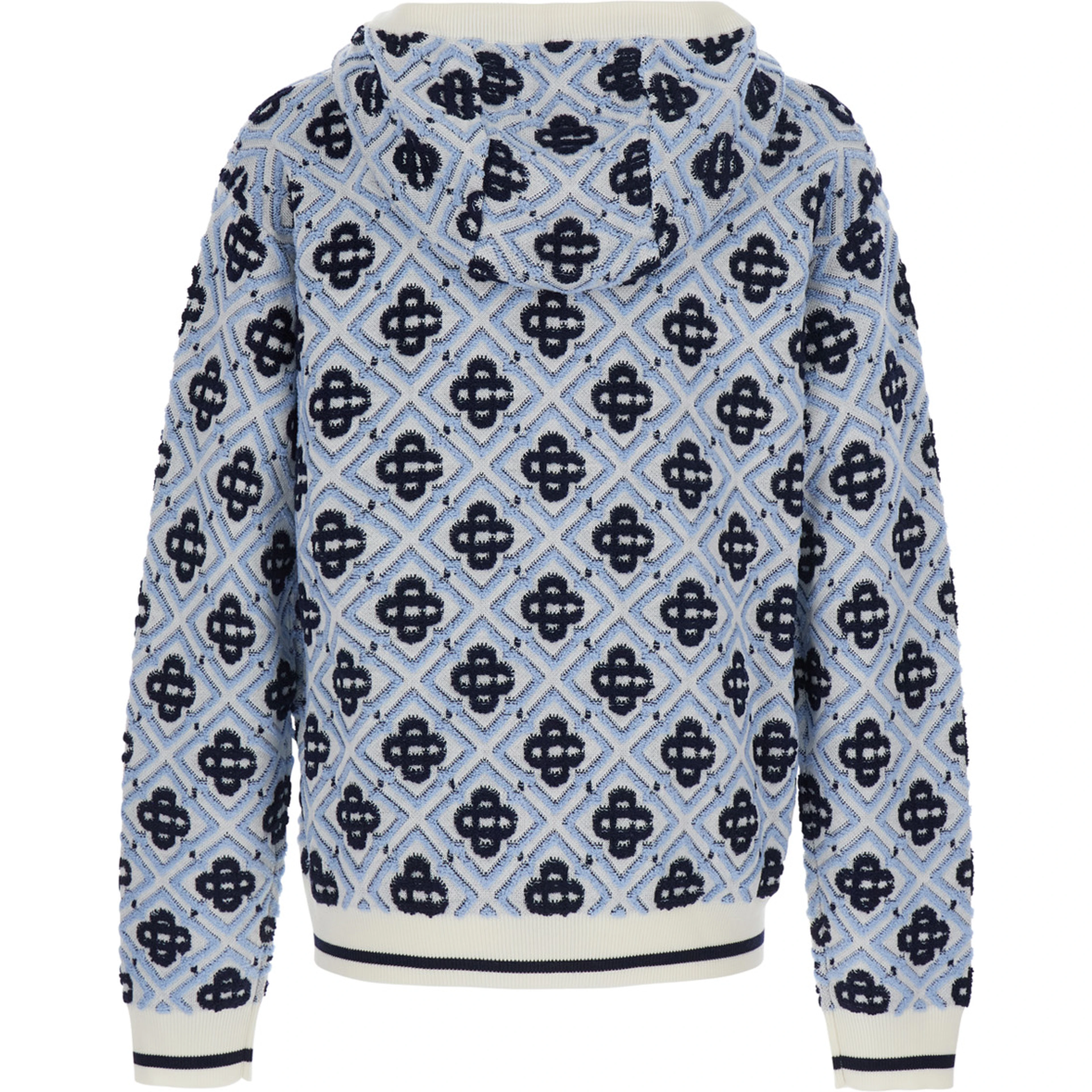 Light blue Hooded sweatshirt with drawstring and all-over logo motif in wool Man