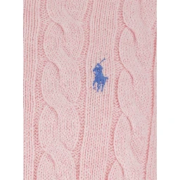 Pink Crewneck Sweater with Pony Patch on the Front and Cable Knit in Cotton for Men