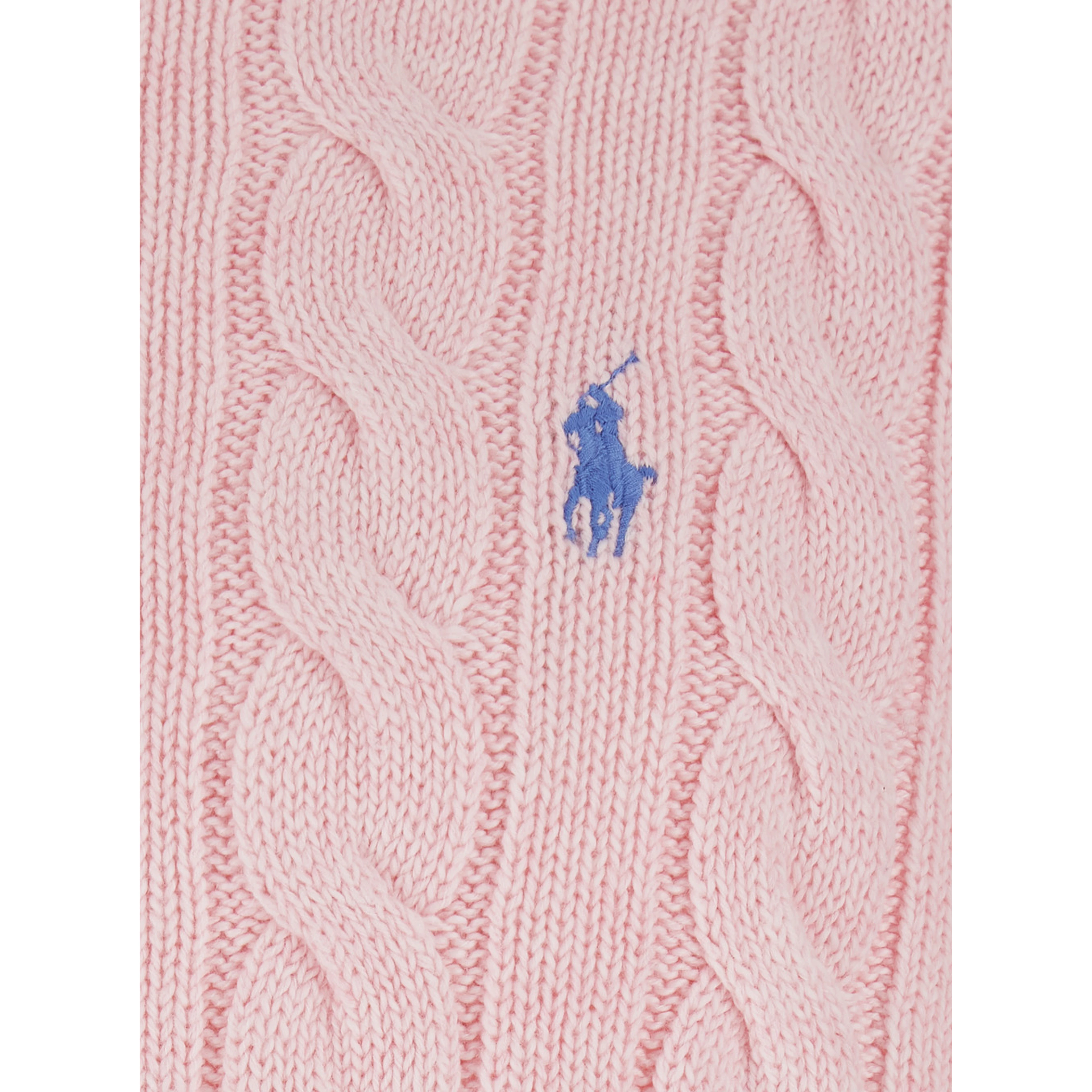 Pink Crewneck Sweater with Pony Patch on the Front and Cable Knit in Cotton for Men