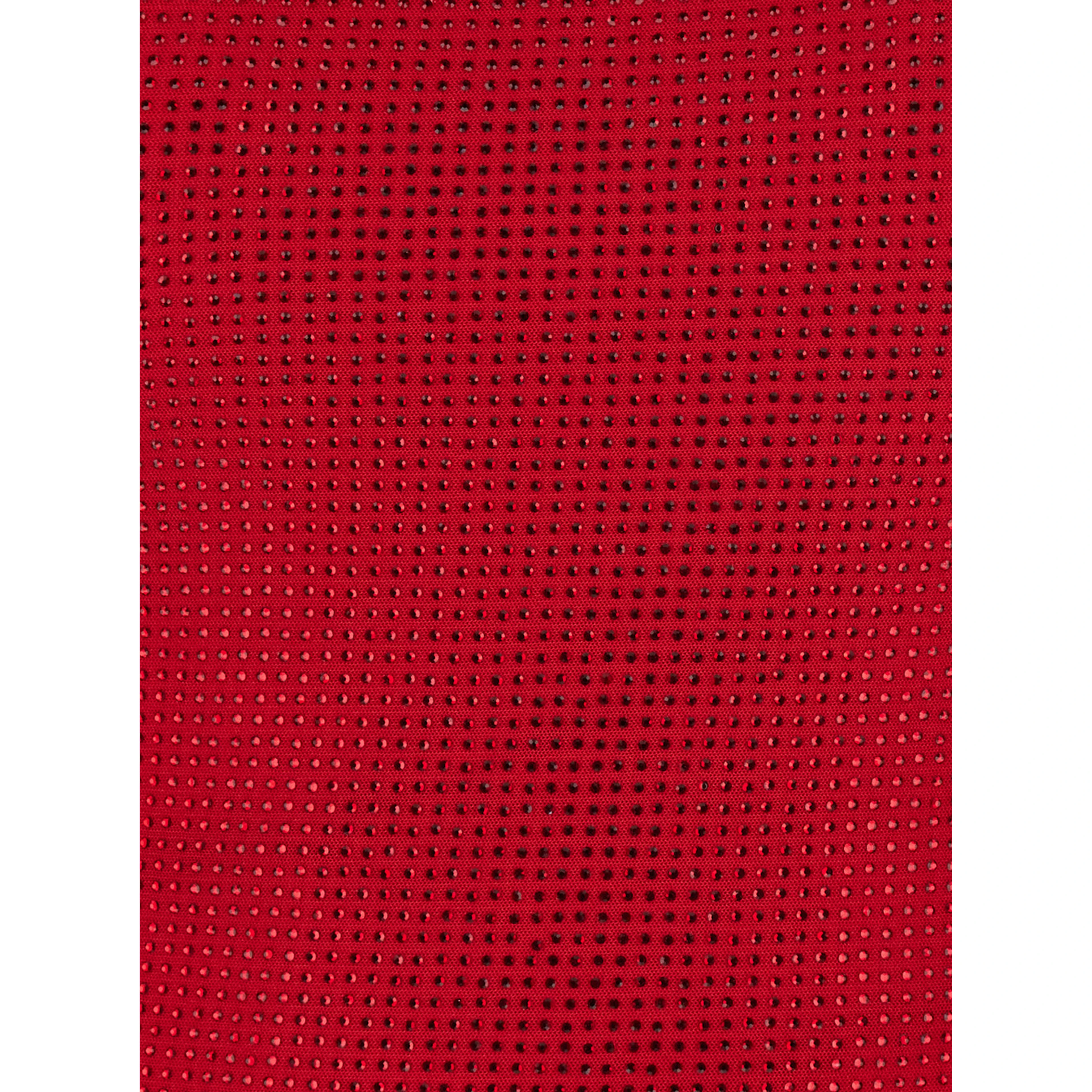 Red Long Dress with Wide Back Neckline and Applied Rhinestones in Fabric for Women