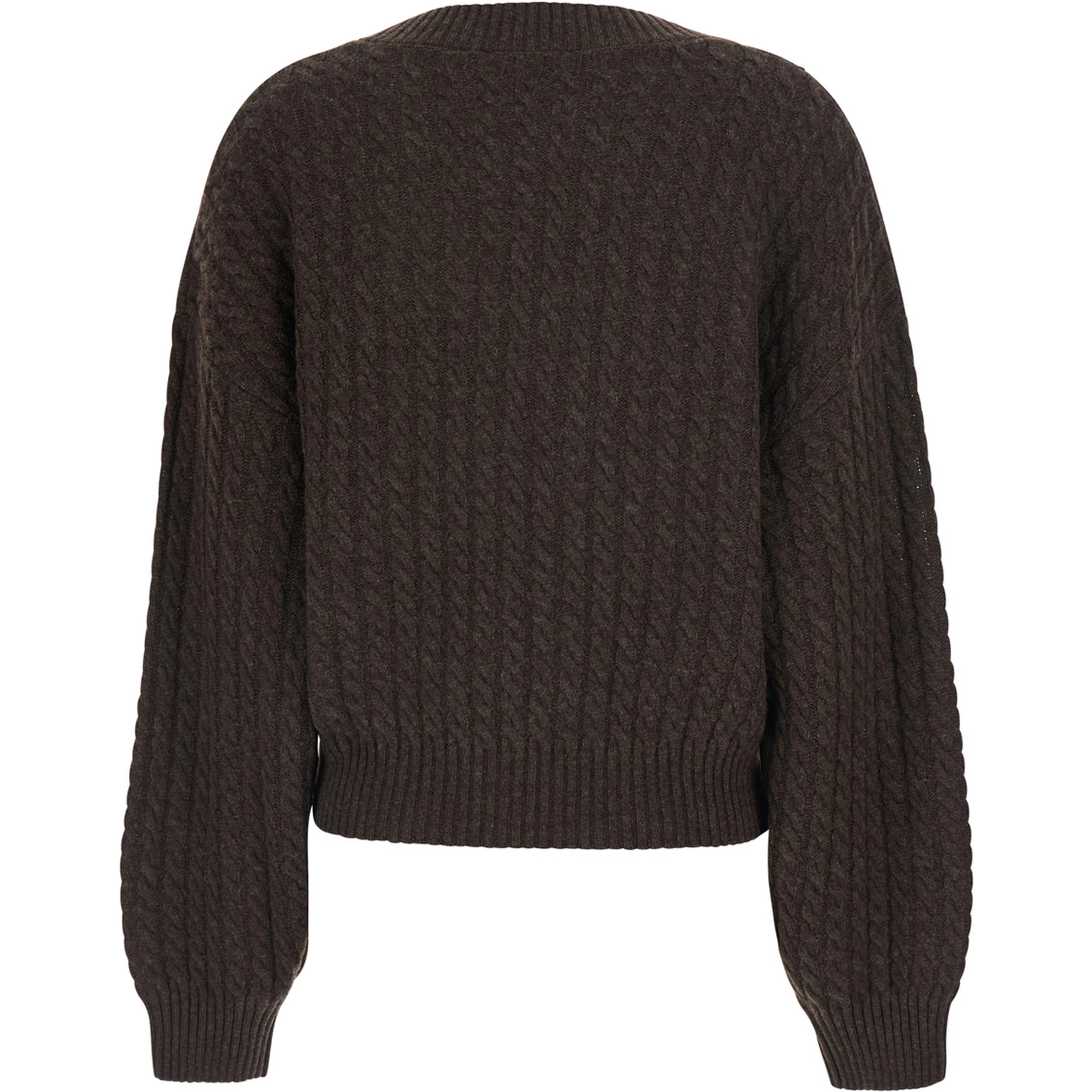 Brown Sweater with V-Neck and Cable Knit in Wool and Cashmere for Women