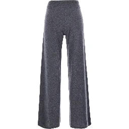 Sofi grey Trousers with elasticated waist and wide leg in cashmere for women