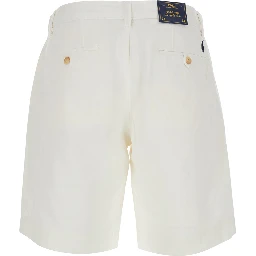 White Shorts with Belt Loops and Pony embroidery on the Side in Stretch Cotton for Men