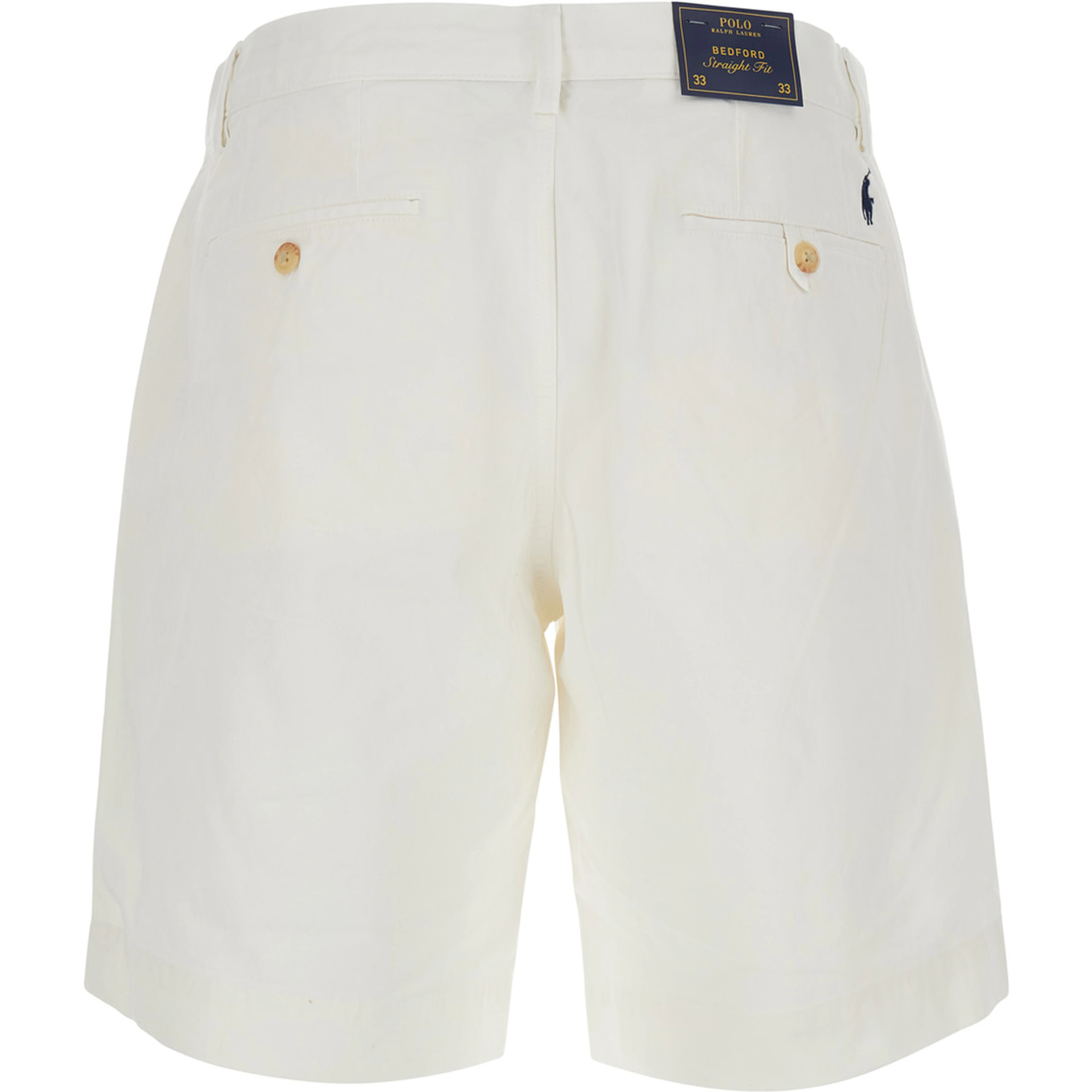 White Shorts with Belt Loops and Pony embroidery on the Side in Stretch Cotton for Men