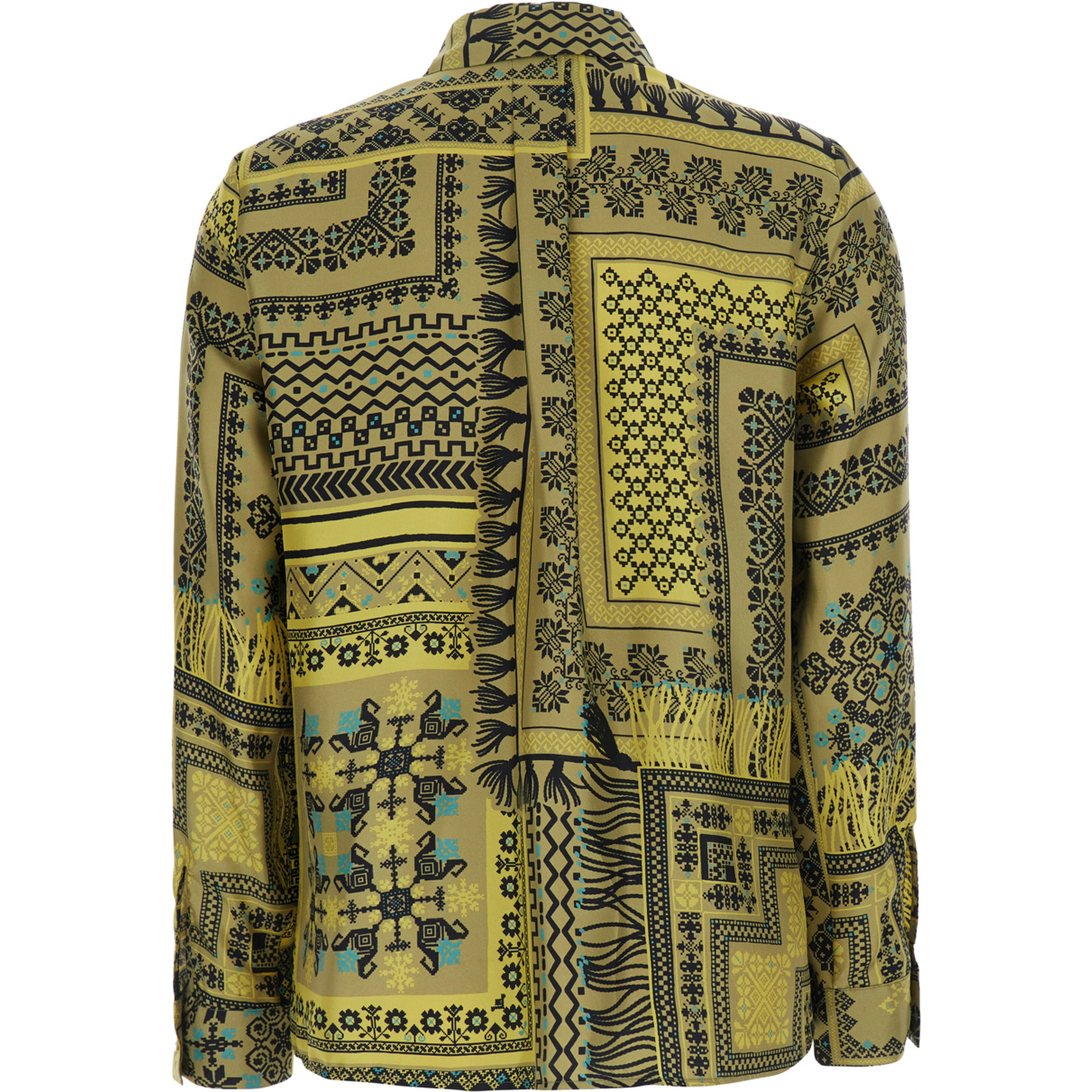 Yellow Shirt with classic collar and all-over print in  silk for women