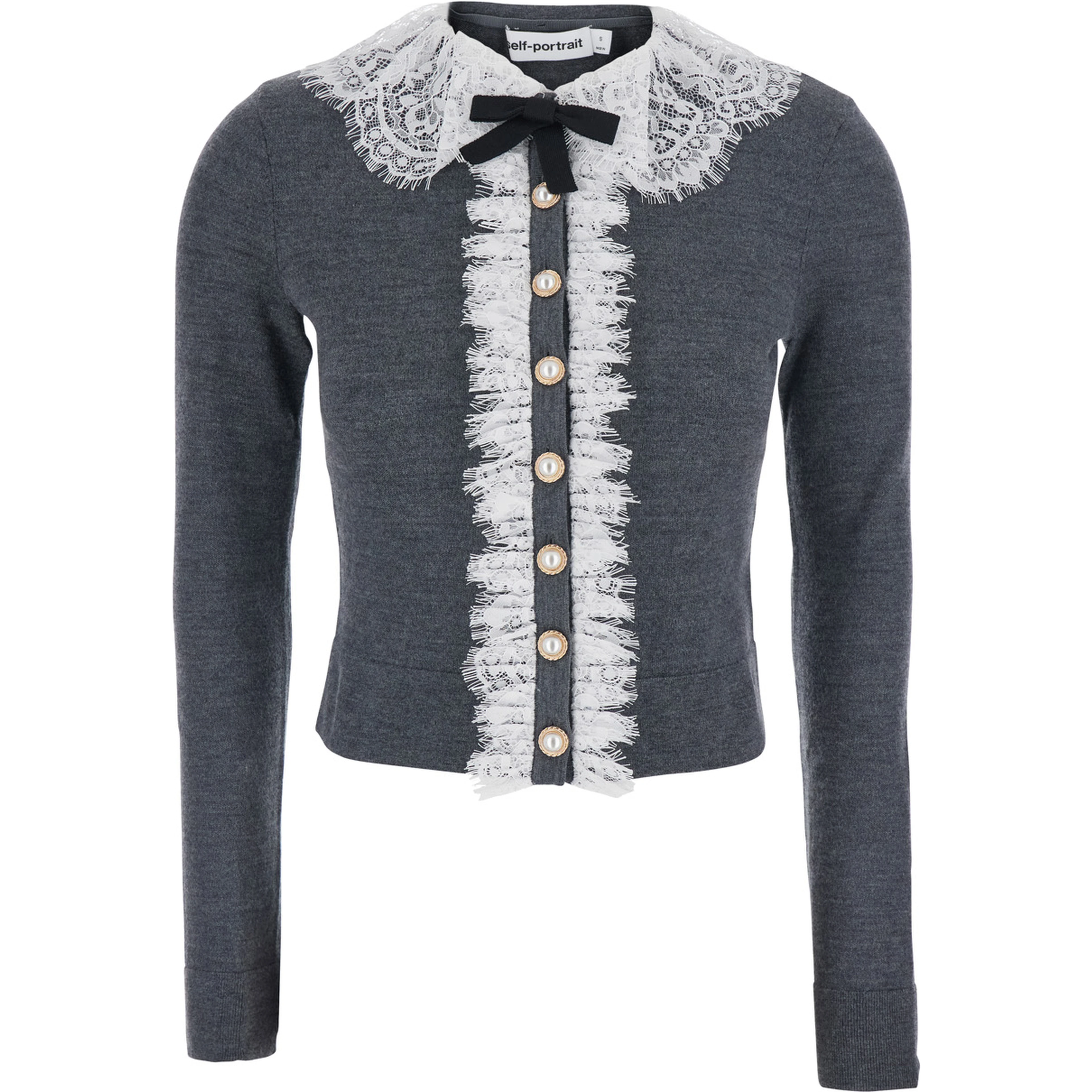 Grey cardigan with lace collar in wool for women